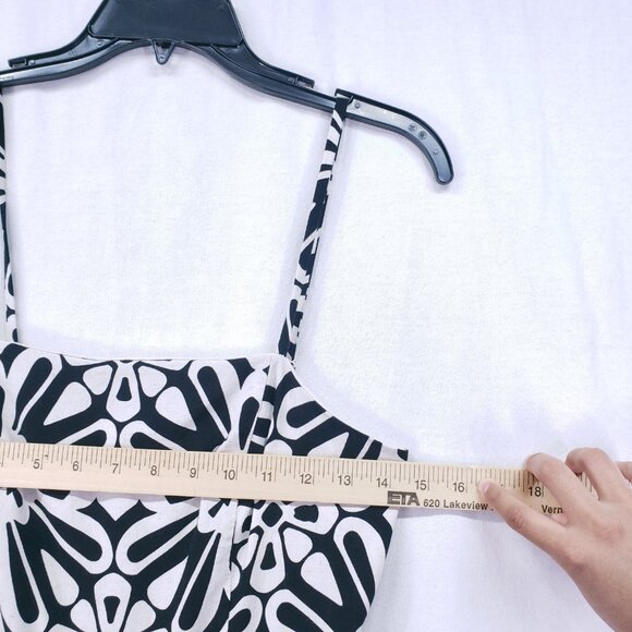 AUW Black White Floral Spaghetti Strap Maxi Dress Spanish Style Geometric L - Picture 6 of 15